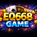 EQ668 Game logo with bold golden text and blue glowing background
