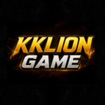 KKLion Game logo golden and silver stylish text on dark background