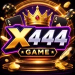 X444 Game app interface showing gameplay, rewards, and spin features on Android mobile
