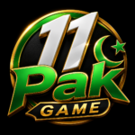 3D green and gold 11Pak Game logo with metallic effects, crescent moon, star, and black premium background in full HD.