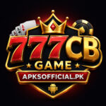 Gold and red casino style logo design featuring “777CB Game” with a crown, playing cards, and poker chip elements, along with the text “APKSOFFICIAL.PK” on a dark background.