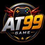 AT99 Game logo with bold golden text and gaming controller icon on dark background