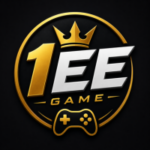 1EE Game logo with golden crown and controller on dark background