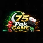 75Pak Game HD logo featuring golden 3D text, gaming controller, dice, poker cards, green crescent moon, and glowing neon effects on dark background.