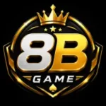 Premium 8B Game logo with metallic gold and silver 3D text, royal crown, stars, and black luxury gaming background.