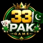 Bold 33PAK Game logo featuring golden “33” text, crown symbol, Pakistan flag elements, and casino-style design on a dark background in high-definition gaming style.