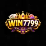 Win7799 Game full HD logo with golden crown, casino chips, playing cards, dice, and bold gold-purple 3D text on a dark background.
