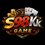 S98Kk Game logo with golden coins, casino cards, roulette wheel, and bold metallic text on black background.