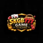 SKGB777 Game logo with gold and red 3D text, casino elements, coins, dice, and black background.