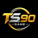 TS90 Game logo in gold and silver metallic style on a black background with modern gaming typography and circular futuristic design.