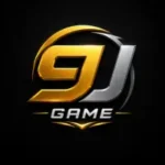 9J Game metallic gold and silver gaming logo on black background in full HD quality