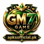 Luxury GM7 Game logo with gold and green casino style design on black background featuring APKSOFFICIAL.PK branding.