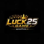 Luck25 Game logo design with stylish golden typography on a black background featuring apksofficial.pk branding in full HD quality.